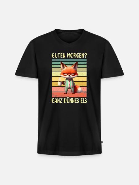 Fuchs Morgenmuffel - Männer Premium Bio T-Shirt mit V-Ausschnitt - Schwarz