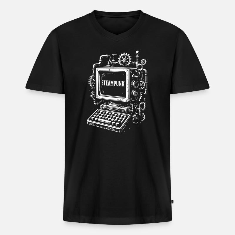 Steampunk Computer Getriebe - Männer Premium Bio T-Shirt mit V-Ausschnitt - Schwarz