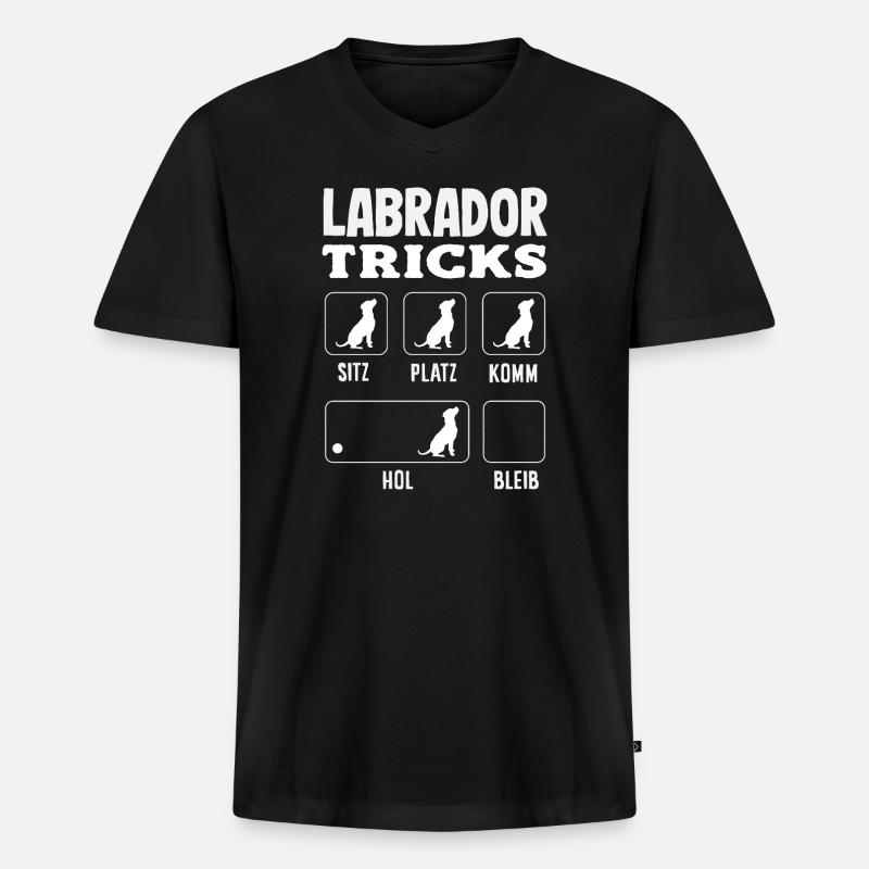 Labrador Tricks - Männer Premium Bio T-Shirt mit V-Ausschnitt - Schwarz