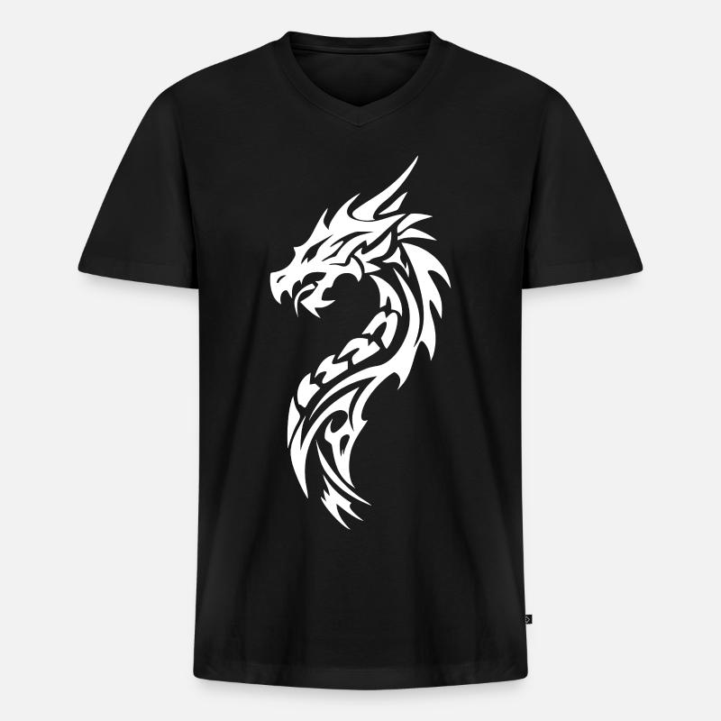 Tribal Drache Silhouette - Männer Premium Bio T-Shirt mit V-Ausschnitt - Schwarz