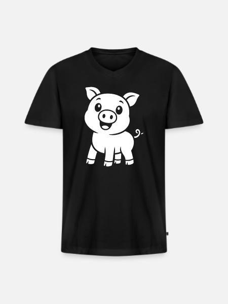Cute Piggy Silhouette Animal Motif - Men's Premium Organic T-shirt with V-neck - black