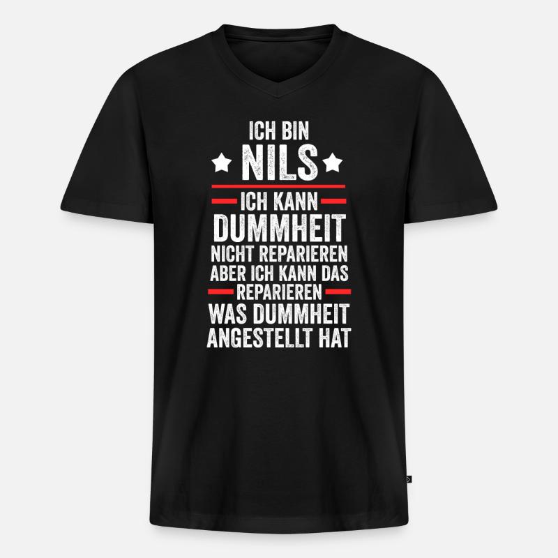 Nils - Männer Premium Bio T-Shirt mit V-Ausschnitt - Schwarz