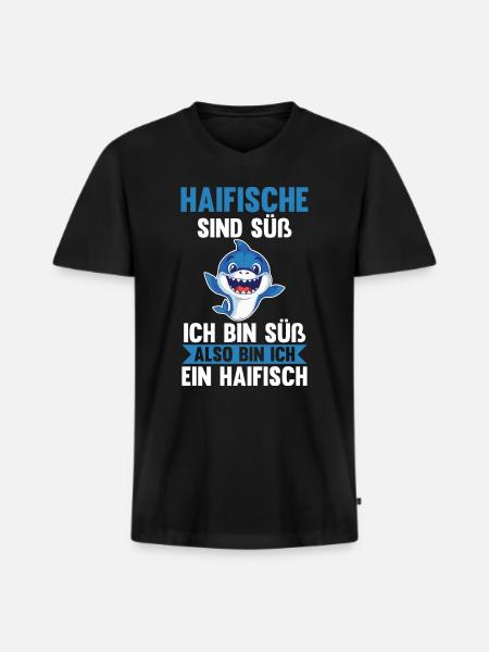 Fische Haifisch - Männer Premium Bio T-Shirt mit V-Ausschnitt - Schwarz