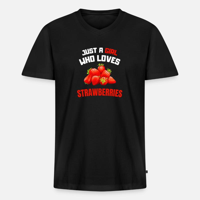 Sommer Obst Mädchen Geschenk Erdbeere - Männer Premium Bio T-Shirt mit V-Ausschnitt - Schwarz