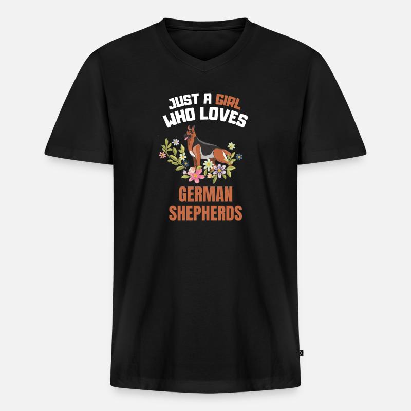 Blumen Hunde Deutscher Schäferhund Mädchen - Männer Premium Bio T-Shirt mit V-Ausschnitt - Schwarz