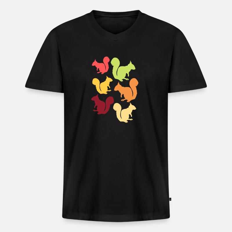 Retro Eichhörnchen - Männer Premium Bio T-Shirt mit V-Ausschnitt - Schwarz