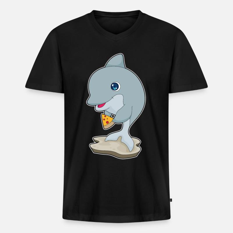 Delfin Pizza - Männer Premium Bio T-Shirt mit V-Ausschnitt - Schwarz