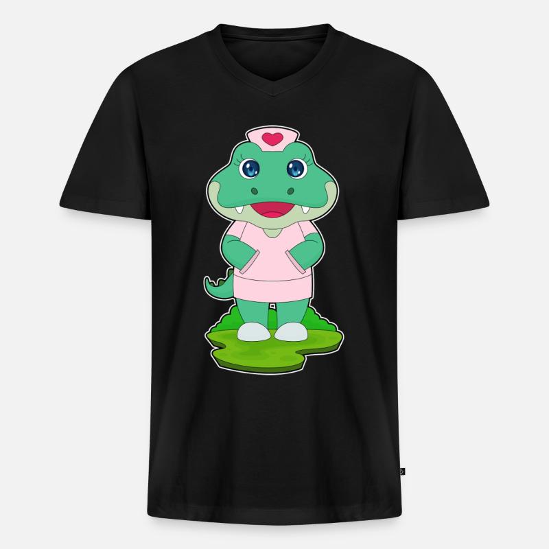 Krokodil Krankenschwester - Männer Premium Bio T-Shirt mit V-Ausschnitt - Schwarz