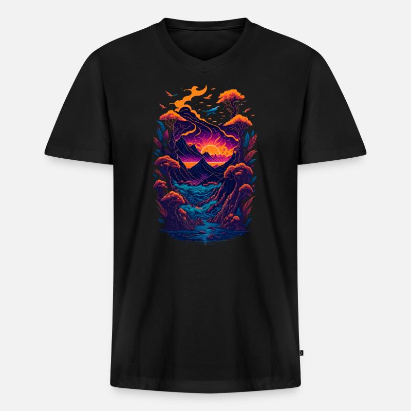Fantastische Landschaftsillustration - Männer Premium Bio T-Shirt mit V-Ausschnitt - Schwarz