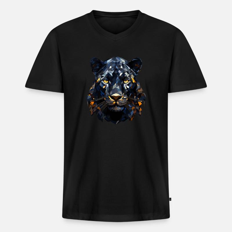 Schwarzer Panther Polygon Style - Männer Premium Bio T-Shirt mit V-Ausschnitt - Schwarz