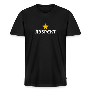 Respekt - Männer Premium Bio T-Shirt mit V-Ausschnitt - Schwarz - Vorne - Nico (187cm)