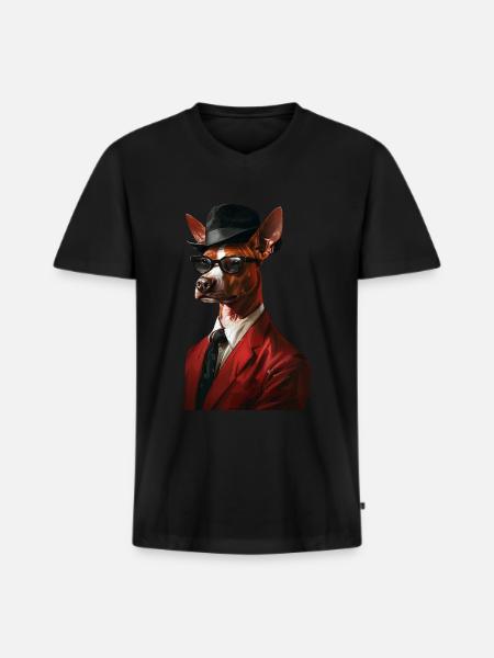 Basenji - Männer Premium Bio T-Shirt mit V-Ausschnitt - Schwarz
