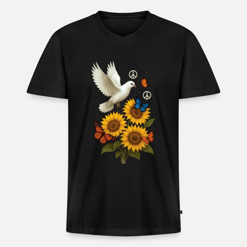 Weiße Taube - Männer Premium Bio T-Shirt mit V-Ausschnitt - Schwarz