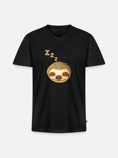 Sleeping Sloth Face - Men's Premium Organic T-shirt with V-neck - black