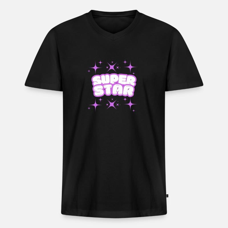 SUPER STAR - Männer Premium Bio T-Shirt mit V-Ausschnitt - Schwarz