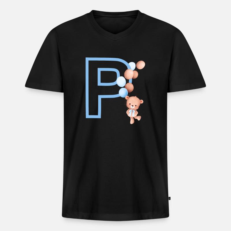 Blauer Buchstabe P Bär - Männer Premium Bio T-Shirt mit V-Ausschnitt - Schwarz