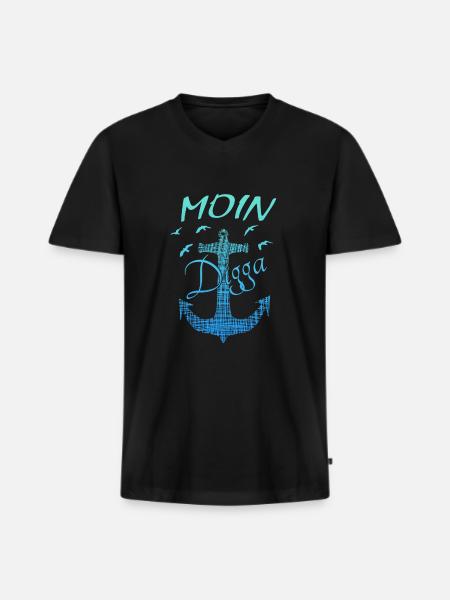 Moin Moin - Männer Premium Bio T-Shirt mit V-Ausschnitt - Schwarz