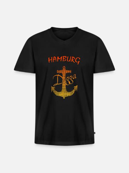 Hamburg Digga - Männer Premium Bio T-Shirt mit V-Ausschnitt - Schwarz