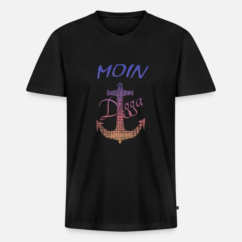 Moin Digga Hamburg - Männer Premium Bio T-Shirt mit V-Ausschnitt - Schwarz