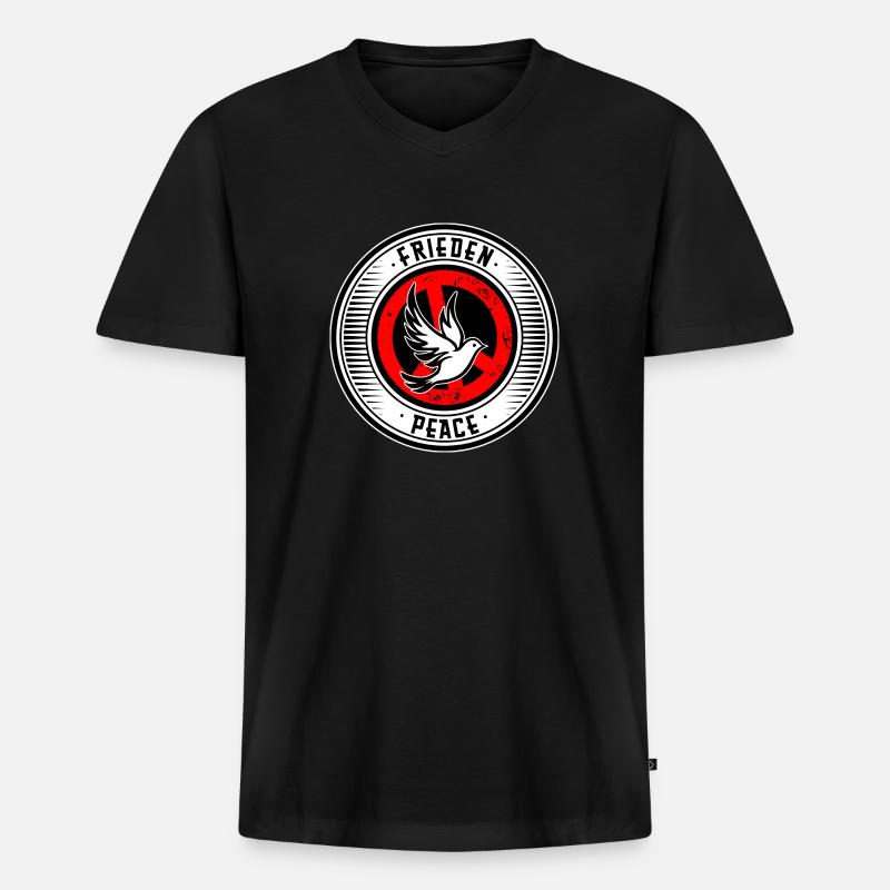 Frieden Peace - Männer Premium Bio T-Shirt mit V-Ausschnitt - Schwarz