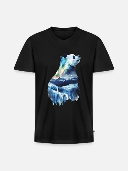 Panda - Männer Premium Bio T-Shirt mit V-Ausschnitt - Schwarz