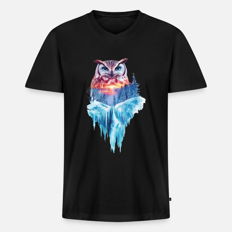Eule - Männer Premium Bio T-Shirt mit V-Ausschnitt - Schwarz