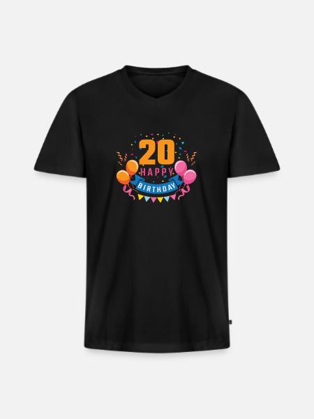 20ème anniversaire de 20 ans Joyeux anniversaire cadeau - T-shirt encolure en V Premium bio Homme - noir