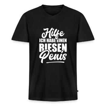 Hilfe Riesen Penis Spruch lustig - Männer Premium Bio T-Shirt mit V-Ausschnitt - Schwarz - Vorne - Nico (187cm)