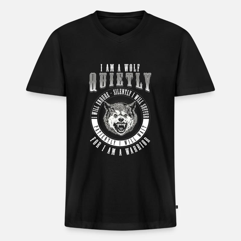 Wolf Nordisch Mond - Männer Premium Bio T-Shirt mit V-Ausschnitt - Schwarz