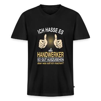 Handwerker Spruch - Männer Premium Bio T-Shirt mit V-Ausschnitt - Schwarz - Vorne - Nico (187cm)