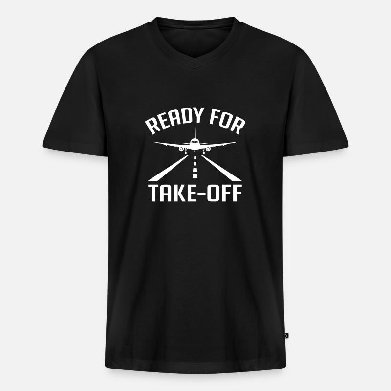 Ready for Take-off - Männer Premium Bio T-Shirt mit V-Ausschnitt - Schwarz