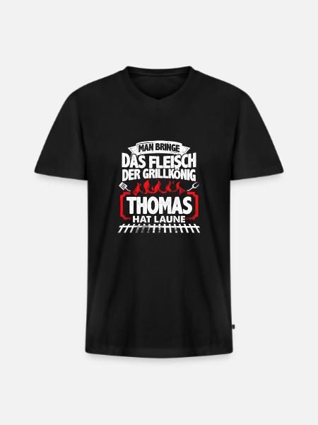 THOMAS - Grill - Männer Premium Bio T-Shirt mit V-Ausschnitt - Schwarz