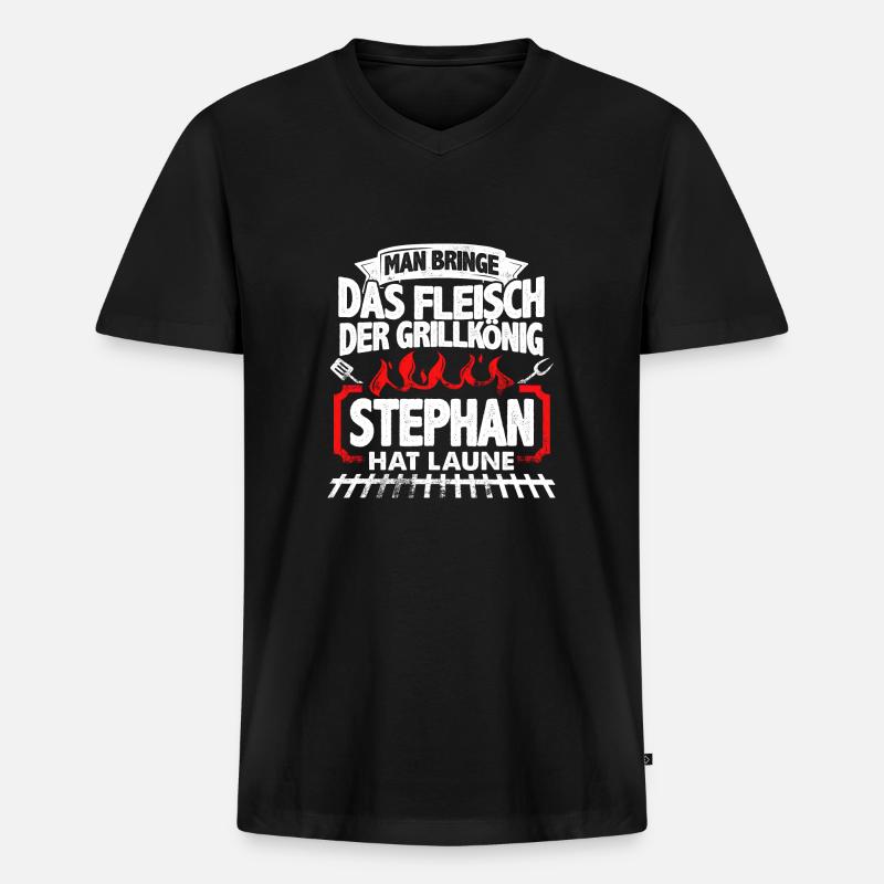 STEPHAN - Grill - Männer Premium Bio T-Shirt mit V-Ausschnitt - Schwarz