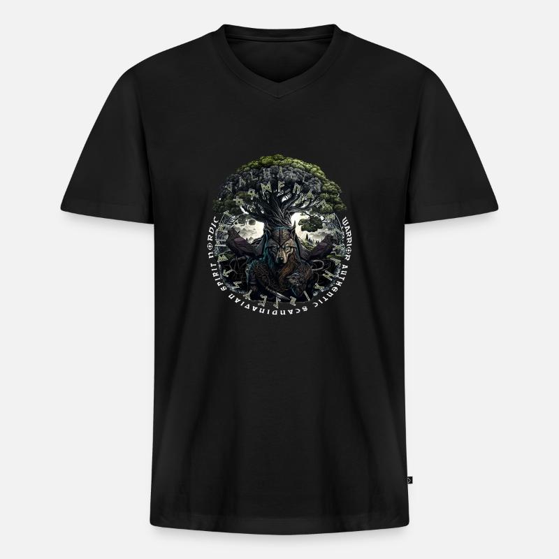 Wikinger Valhalla Wolf Odins - Männer Premium Bio T-Shirt mit V-Ausschnitt - Schwarz