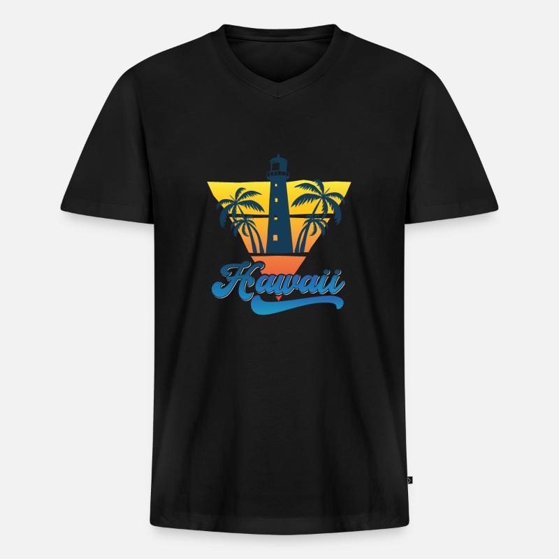 Hawaii Leuchtturm Beach Design - Männer Premium Bio T-Shirt mit V-Ausschnitt - Schwarz