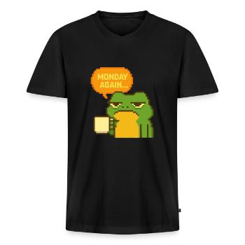 Mandagsfrø i pixelstil - Premium økologisk T-shirt med V-hals til mænd - sort - Foran - Nico (187cm)