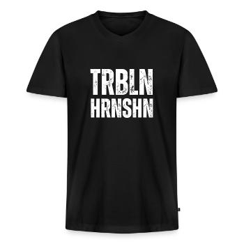 TRBLN HRNSHN - Männer Premium Bio T-Shirt mit V-Ausschnitt - Schwarz - Vorne - Nico (187cm)
