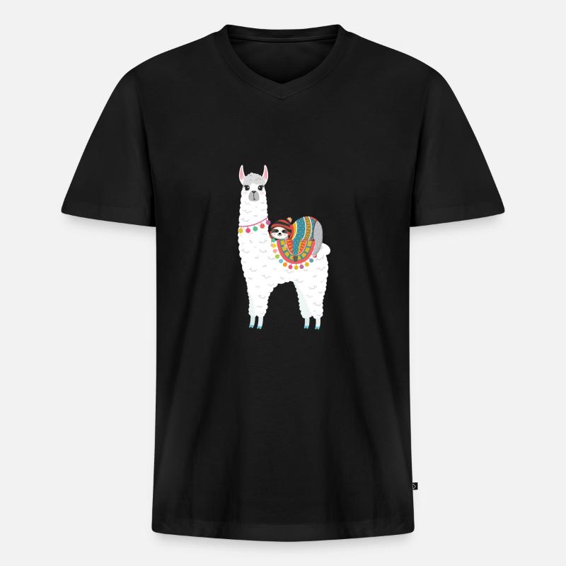 Faultier schläft auf Llama - Männer Premium Bio T-Shirt mit V-Ausschnitt - Schwarz