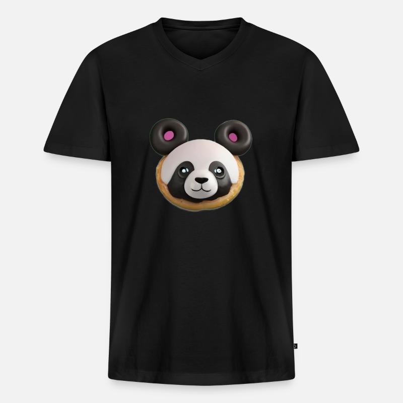 Panda Triple Donuts - Männer Premium Bio T-Shirt mit V-Ausschnitt - Schwarz