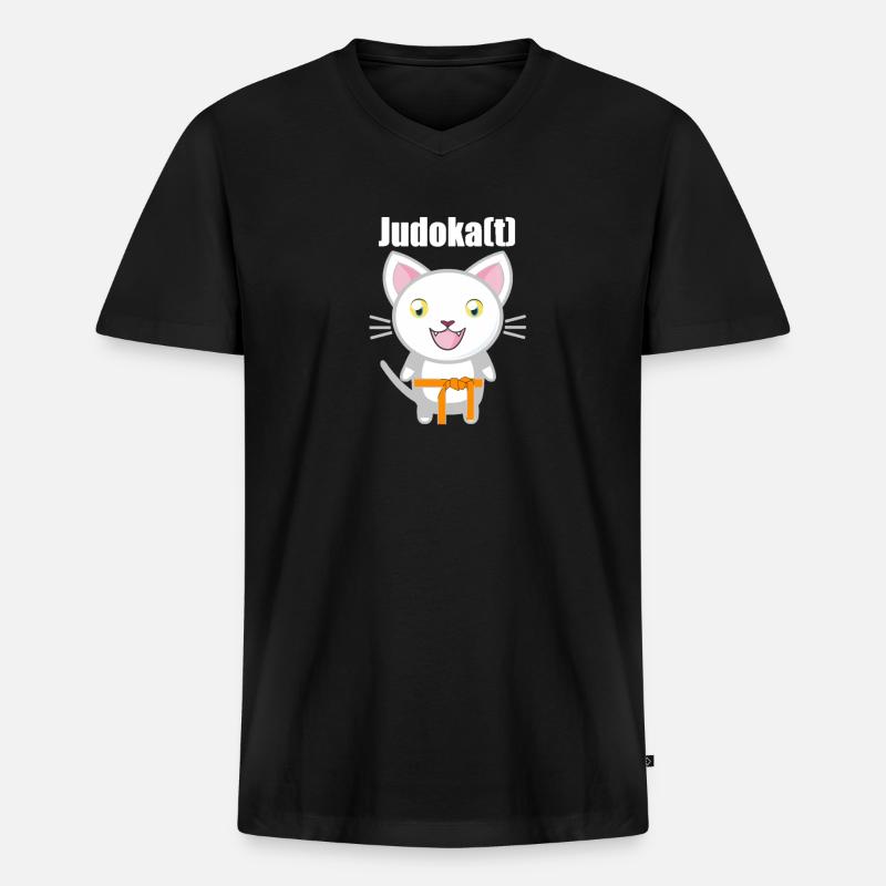 Judo Katze ! Geschenk Geschenkidee - Männer Premium Bio T-Shirt mit V-Ausschnitt - Schwarz