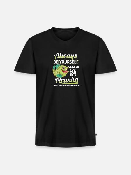 Piranha - Männer Premium Bio T-Shirt mit V-Ausschnitt - Schwarz