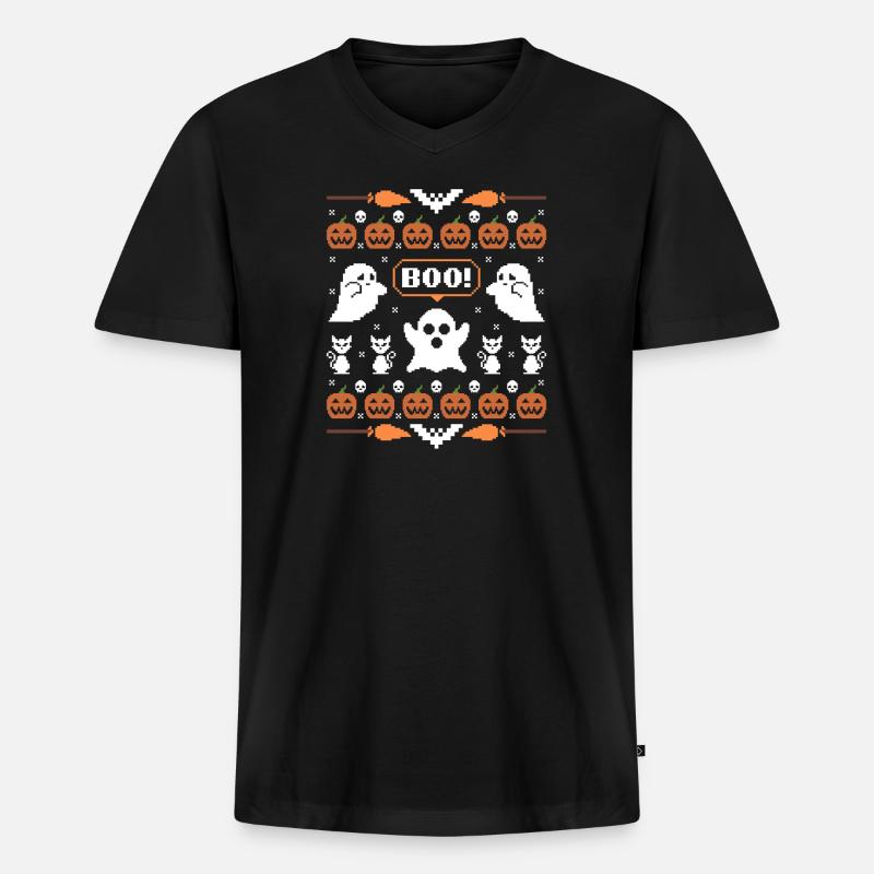Halloween 8-Bit - Männer Premium Bio T-Shirt mit V-Ausschnitt - Schwarz
