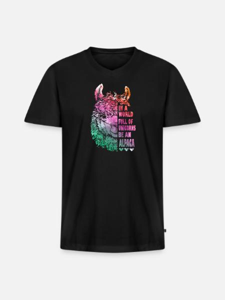 alpaca - Men's Premium Organic T-shirt with V-neck - black