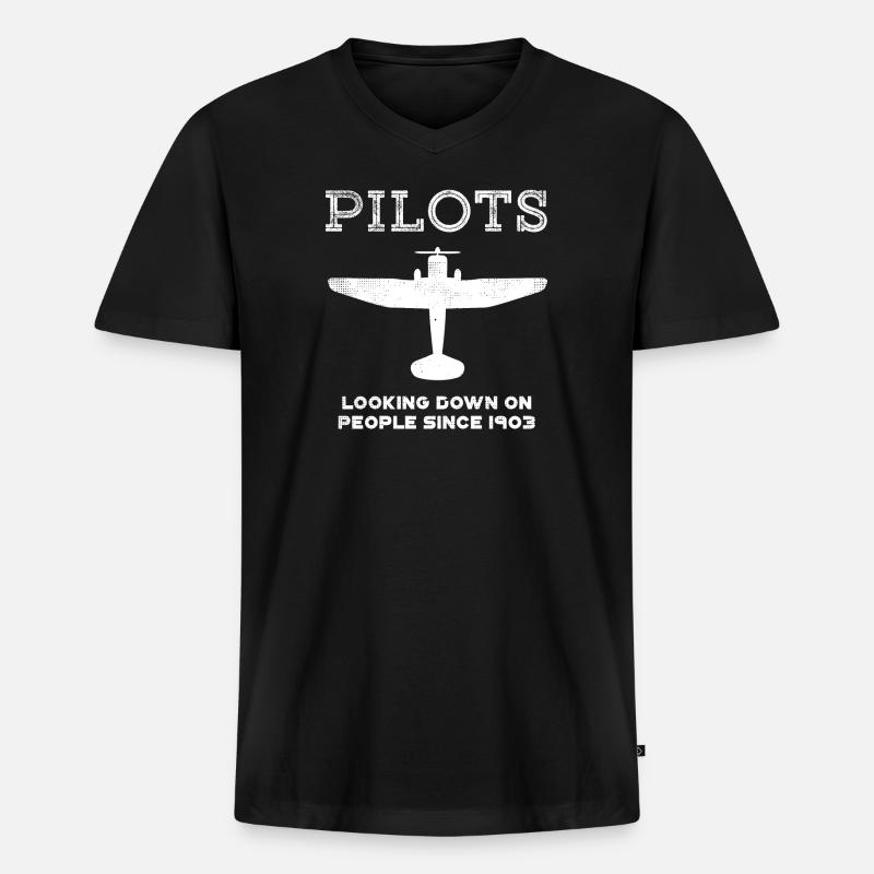 pilot - Männer Premium Bio T-Shirt mit V-Ausschnitt - Schwarz