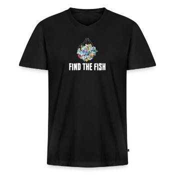 Find the fish - Klimawandel, Umweltschutz - Männer Premium Bio T-Shirt mit V-Ausschnitt - Schwarz - Vorne - Nico (187cm)