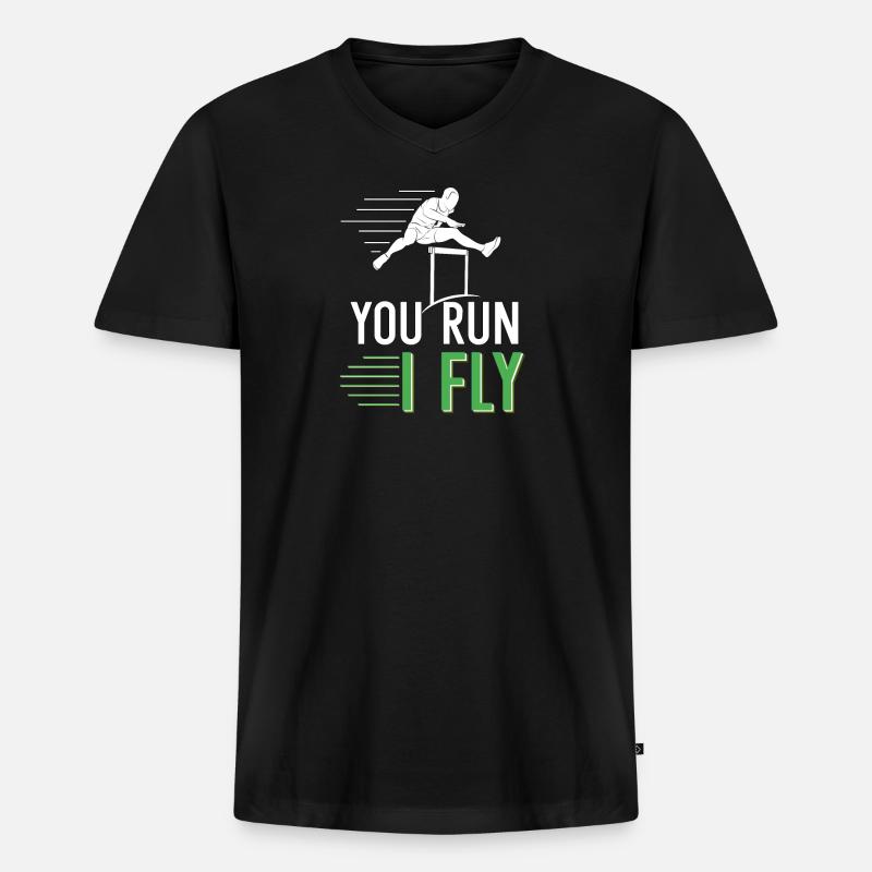 Du rennst, ich fliege - Männer Premium Bio T-Shirt mit V-Ausschnitt - Schwarz
