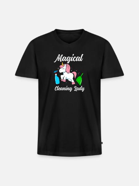 Einhorn-Putzfrau - Männer Premium Bio T-Shirt mit V-Ausschnitt - Schwarz