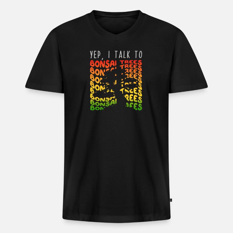 Ja, ich rede mit Bonsai-Bäumen - Männer Premium Bio T-Shirt mit V-Ausschnitt - Schwarz