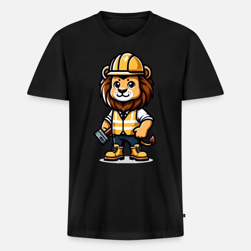 Cute Lion Construction Worker - Männer Premium Bio T-Shirt mit V-Ausschnitt - Schwarz