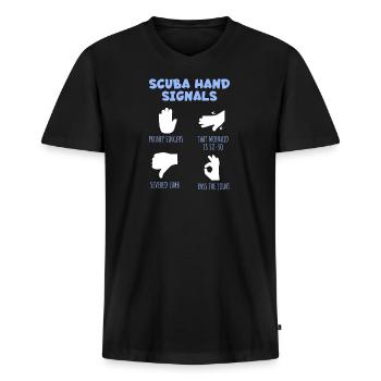 Taucher-Handzeichen - Männer Premium Bio T-Shirt mit V-Ausschnitt - Schwarz - Vorne - Nico (187cm)